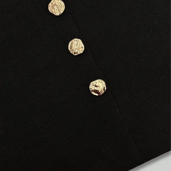 Black Casual Women's Metal Button Open Front Sleeveless Jacket - Picture 7 of 9